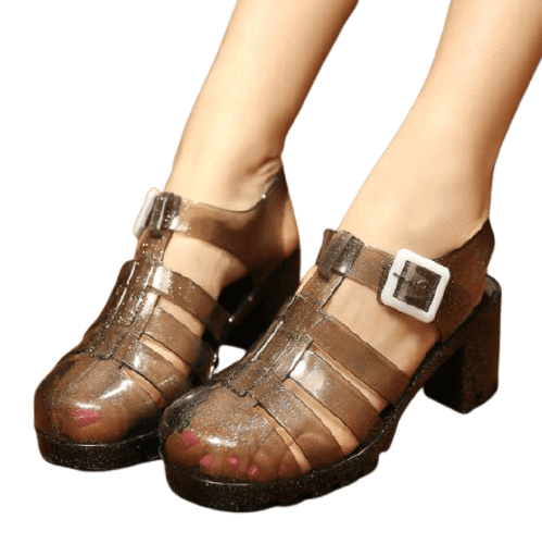 Transparent black heel plastic shoes Aquashoes